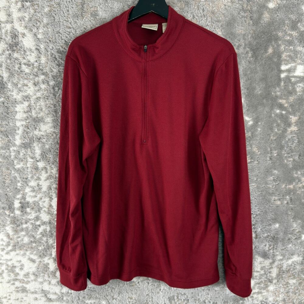 LL Bean Size M Mock Neck Minimalist T Shirt Red Long‎ Sleeve Casual